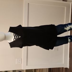 Black v neck tank top with neck detail